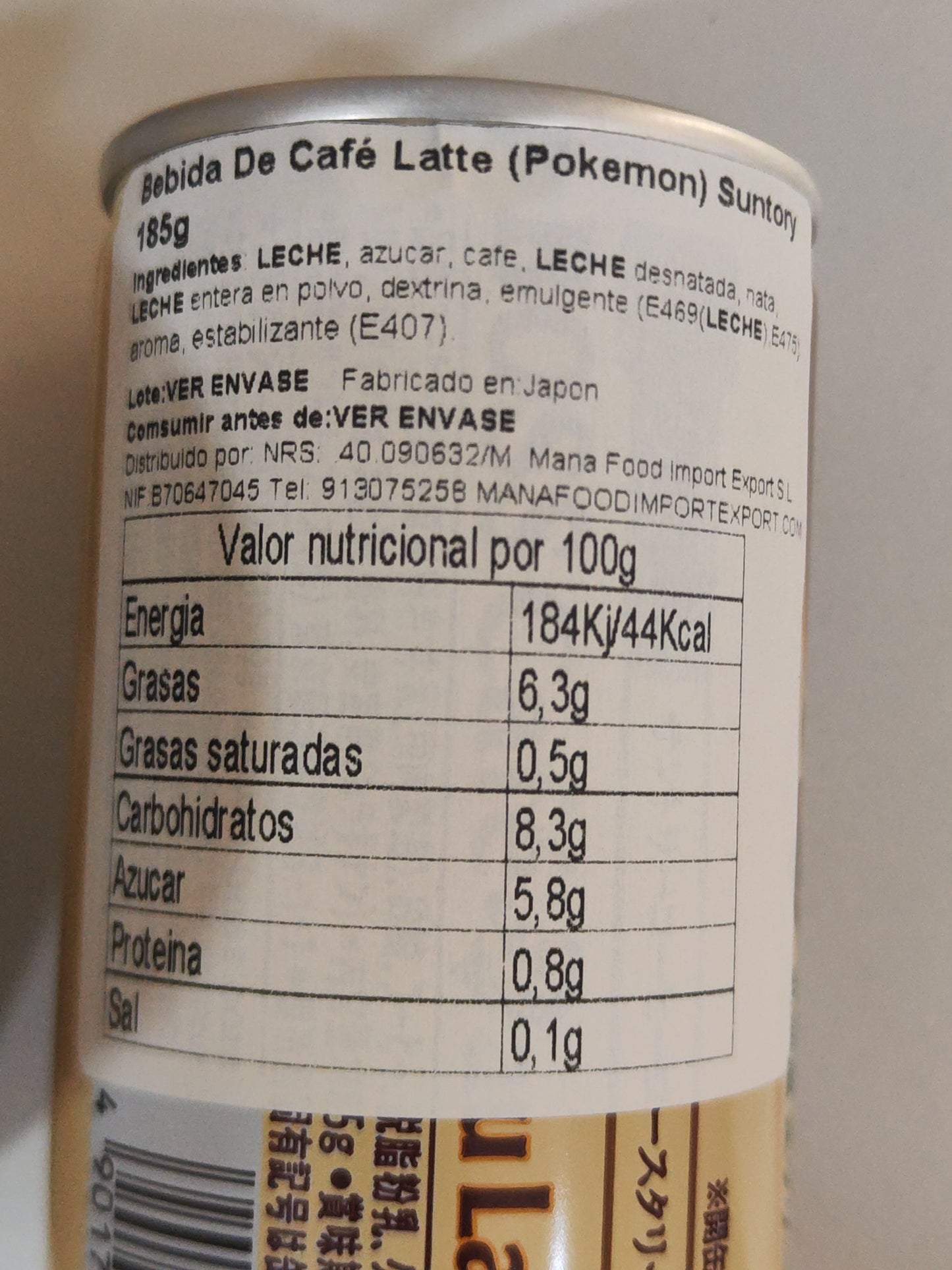 BEBIDA DE CAFÉ LATTE (Pokemon) 185g SUNTORY - Boss