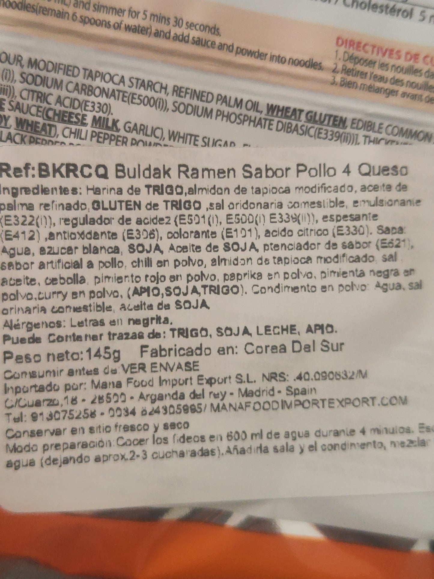 BULDAK RAMEN SABOR A POLLO 4 QUESOS 145g SAMYANG